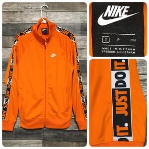 Nike Just Do It Track Jacket Men’s S Orange Black Full Zip Pockets